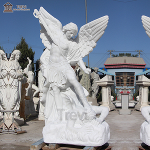 Statue <span class=keywords><strong>de</strong></span> l'archange Michel en marbre blanc grandeur nature TREVI |   Sculpture d'ange religieuse sculptée à la main pour l'<span class=keywords><strong>église</strong></span> et le jardin - Product Image 1