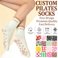 Chaussettes de yoga en coton avec logo imprimé pour femmes, antidérapantes, mignonnes, avec grip, de marque, pour Pilates, sport, ballet, athlétiques, personnalisées