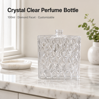 Flacon de parfum en verre transparent de 100 ml, vente en gros, coupe diamant, facettes en cristal, OEM/ODM