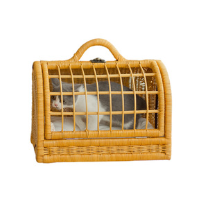 Rattan Pet Carrier <b>Backpack</b> For <b>Cats</b> Solid Color Portable Travel Bag With Shoulder Strap Four Seasons Use - Product Image 4