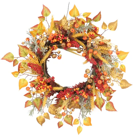 Nueva decoración de puerta delantera Artificial Faux Fall Wheat Berry Wreath Home Harvest Thanksgiving Holiday Decor Durable Plastic New Product