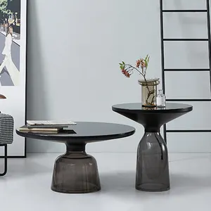 Modern style aluminium alloy and tempered glass round coffee table