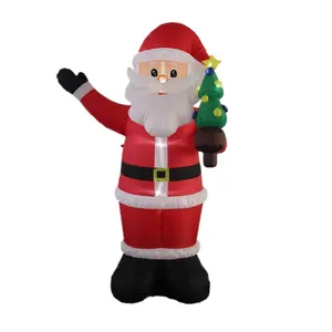 8FT Inflatable Christmas Santa ถือต้นไม้ขนาดเล็กสำหรับตกแต่ง Yard
