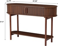 Tables consoles de luxe en noyer cannelé, vente en gros d'usine, table d'entrée moderne avec porte, rangement à 2 niveaux pour salon, hôtel, villa