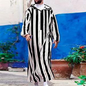 Abaya Marocchina da Uomo a Righe con Cappuccio, Design Personalizzato, Thobe Musulmano per Tutte le Stagioni, Piccolo MOQ, Consegna Rapida - Product Image 3