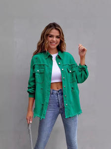 <span class=keywords><strong>Veste</strong></span> en jean délavée mi-longue de style européen et américain 2025 pour femmes, automne-hiver, manches longues, décontractée, col rabattu, séchage rapide - Product Image 4