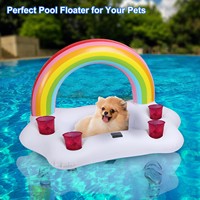 Plateau flottant gonflable Nuage Arc-en-ciel avec lumières LED, porte-boissons et bar à glaçons pour soirées piscine nocturnes - Vente en gros