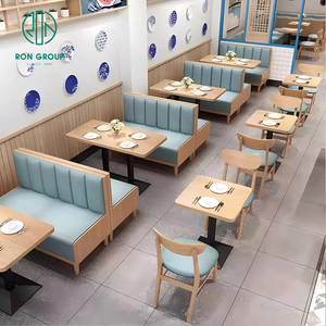 Muebles de Comedor para Cafetería, Mesas Largas de Madera para Cafetería, Silla de Cuero Gris y Conjunto de Asientos de Banco de Sofá Naranja para Muebles de Restaurante - Product Image 5