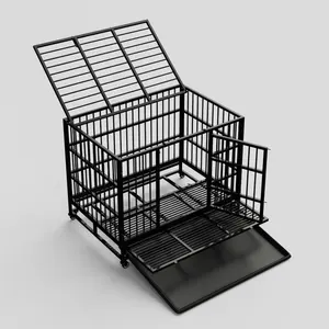 Jaula portátil para perros, jaula de Metal negro de 48 pulgadas para interior y doble puerta, con cables de acero fuerte y plegable para animales grandes