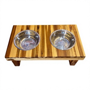 Wooden Pet Feed <b>Table</b> with Stainless Steel Bowls Elevated Design for <b>Dogs</b> Indoor Use Simple Rectangle Shape Made in VietNam - Product Image 1