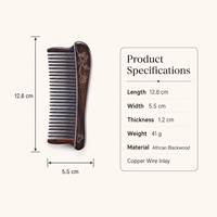 Peigne démêlant compact en bois de cajou africain à dents larges avec incrustation de fil de cuivre, idéal pour logo personnalisé, vente en gros OEM B2B