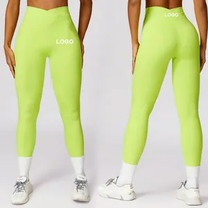 Leggings taille haute d'hiver brossés à taille croisée pour les fesses de gymnastique sans couture avec logo personnalisé pour femmes