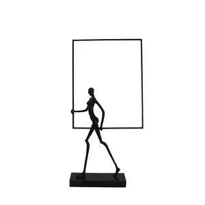 Figuras de ferro minimalista, figuras de decoração de ferro pretas com luz de luxo, para decoração de escritório e casa