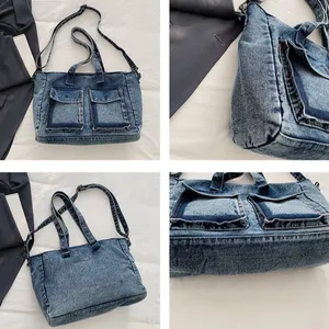 Borse a Tracolla in Denim Vintage con Doppia Tasca per Donne, Borsa Casual di Grande Capacità, Leggera Borsa a Tracolla per Studentesse - Product Image 4