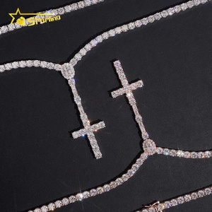 Disponibilità Locale Spedizione Veloce Collana con Pendente a Croce in <span class=keywords><strong>Argento</strong></span> Sterling 925 e Moissanite, Catena Tennis <span class=keywords><strong>Rosario</strong></span> da 5mm - Product Image 3