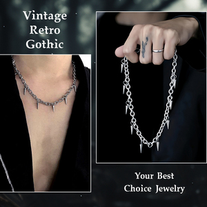 ไทเทเนียมเหล็ก<span class=keywords><strong>สร้อย</strong></span>คอทรงกรวยสําหรับชายขนาดเล็กลมเย็นขั้นสูงบุคลิกภาพStreet Wool Chain Joker Rivetจี้Hip Hopของขวัญ - Product Image 4