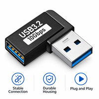 Adaptateur USB 3.2 Gen 2 10 Gbps à angle droit USB A mâle vers femelle, connecteur en forme de L pour ordinateur portable, PC, clé USB