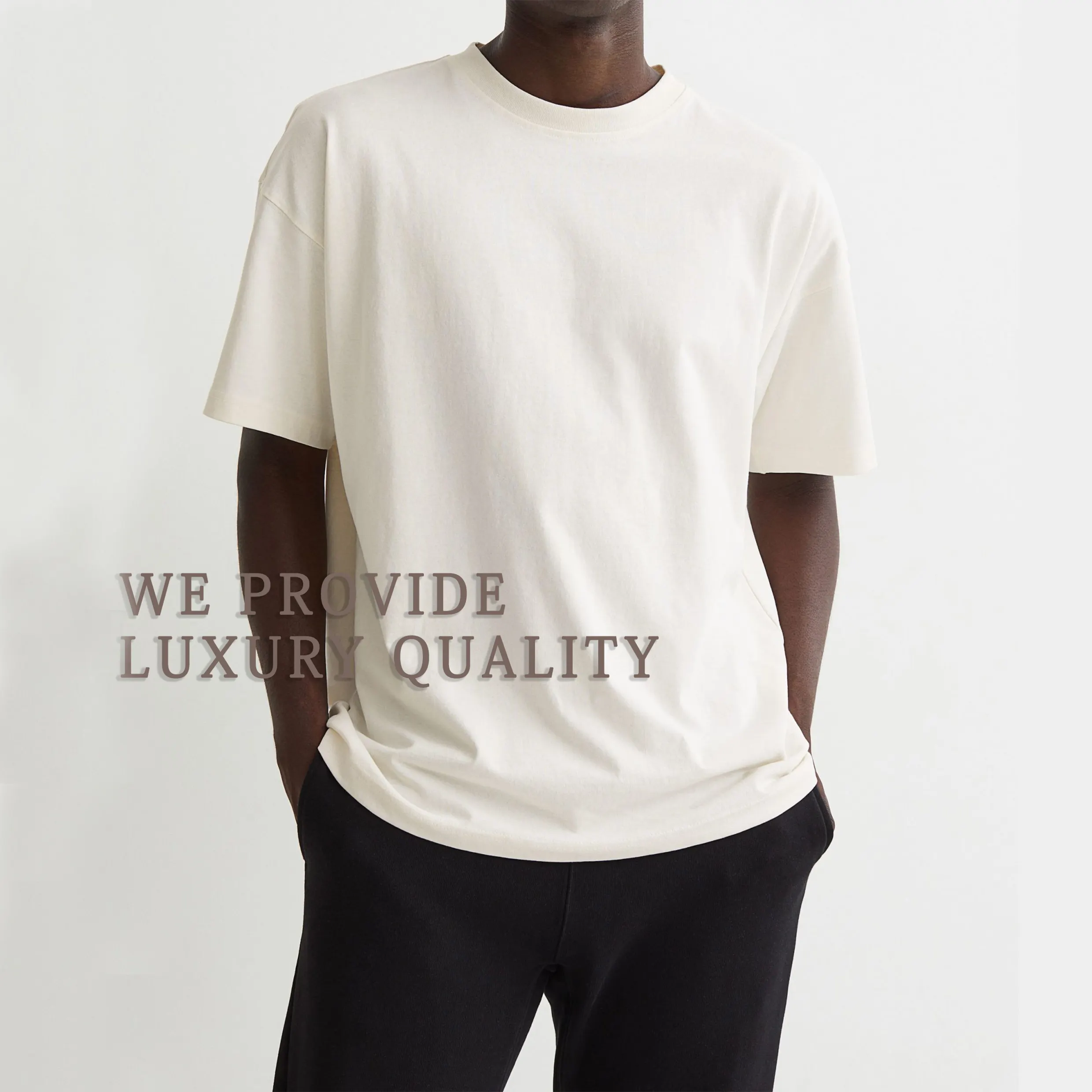 パリファッションウィーク高級品質コットンルーズリトルドロップショルダーブランドヘビーブランクTシャツ特大メンズTシャツ