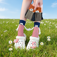 Chaussettes décontractées mi-mollet pour femme en polyester antibactérien à rayures estivales, avec manchette magnétique, coloris Dopamine, pour le quotidien