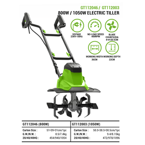 Vertak Motozappa Elettrica 800W con Larghezza di Lavorazione 360mm e Manico Pieghevole per Orto Domestico e Piccoli Giardini - Product Image 3