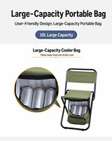 Chaise de pêche pliable portable avec cadre en fer, dossier, sac isotherme et pochette de rangement pour camping en plein air, jardin, pique-nique, voyage