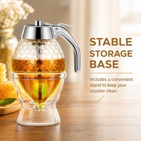 Distributeur de sirop en plastique, récipient de stockage de miel, pot portable pour le versement de miel et de sirop, idéal pour la cuisine et les cafés