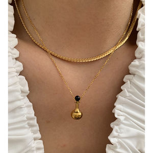 2 desain baja nirkarat botol anggur kalung datar rantai Ular berlapis kalung Choker tahan air Perancis perhiasan antik - Product Image 1