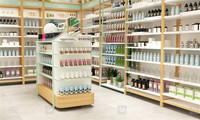 Meubles de magasin de cosmétiques personnalisés, étagères d'exposition en bois pour les produits de soin de la peau, étagères d'exposition pour pharmacie, étagères d'exposition pour la décoration intérieure des pharmacies