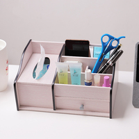 Organisateur de bureau en bois multifonctionnel avec boîte de rangement pour mouchoirs et tiroir pour le bureau et le rangement de dossiers