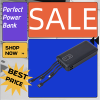 Batterie externe 10000mAh 20000mAh, charge rapide 2A, chargeur portable, 4 câbles intégrés, support de téléphone, cordon, lampe de poche