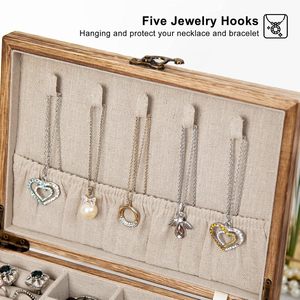 Wooden Jewelry Box With Drawer 17.8x25.4x12.2cm Multi Layer <b>Storage</b> For <b>Rings</b> Necklaces And Sunglasses - Product Image 2