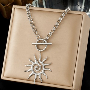 European American Fashion Retro Gold Plated Sun Spiral Pendant OT Buckle O Chain Stainless Steel Necklace Daily Gift - Product Image 2