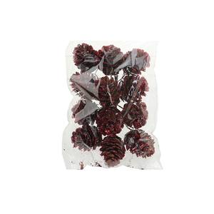 ENSEMBLE DE 12 COGONNES DE PIN ARTIFICIELLES DE COULEUR NATURELLE AVEC PAILLETTES ROUGES - Product Image 1