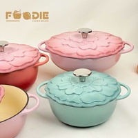 Meilleures ventes en gros : Ensemble de casseroles rondes en fonte émaillée, forme fleur, type Dutch Oven, pour ragoûts et soupes