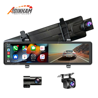 ADINKAM 1080p 2.5k Caméra de recul 3 canaux pour voiture avec enregistrement, compatible Android Auto, aide au stationnement avant/arrière