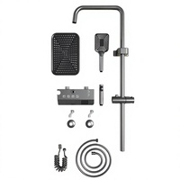 Système de douche thermostatique mural en aluminium spatial chromé avec affichage numérique à touches piano, fonction pluie et massage doux, pour usage hôtelier