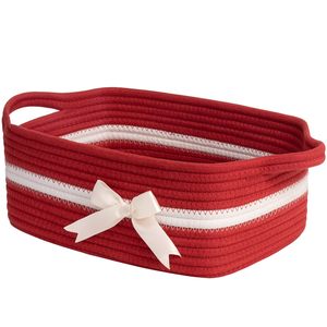 Decorativo Rosso Piccolo Tessuto di Corda di Cotone per Bambini Cestino per Bambini Giocattolo Regalo di Natale cesto della biancheria vuoto con Manici - Product Image 1
