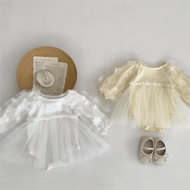 1Pcs Private Label RTS Spring Autumn Newborn Infant Toddler Clothing Puff Sleeve Cotton Blank Girls Clothing Baby Tutu Romper