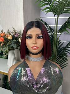 Silky Straight Burgundy <b>Bob</b> <b>Wig</b> Remy Hair Single Weft Full Head Extension - Product Image 4