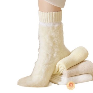 Cashmere Socks Women Mid Calf Fleece Lined Thick Warm Winter <b>Long</b> Thermal Socks Solid Color Anti <b>Slip</b> Sweat Absorbing - Product Image 5