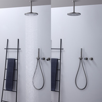 Ensemble de douche mural en laiton pour salle de bain, mitigeur eau chaude et froide, avec douchette à main et pommeau de douche pluie apparent