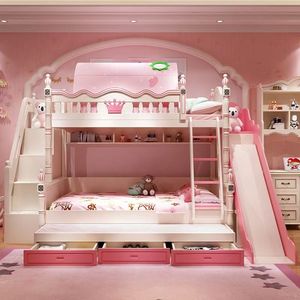 Lit mezzanine enfant avec toboggan et rangement, lit superposé avec petit toboggan et espace de rangement - Product Image 3