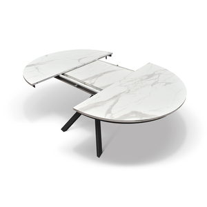 Adelaide Extendable <b>Round</b> <b>Table</b> 120 To 170 Cm <b>White</b> Statuary Marble Top Black Metal Legs Internal Use - Product Image 5