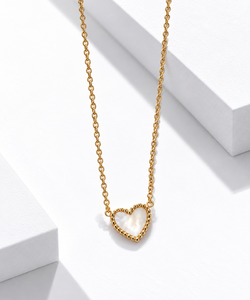 Collar con Colgante de Corazón Chapado en Oro con Incrustaciones de Concha, Cadena de Caja, Joyería Romántica para el Día a Día para Mujer - Product Image 1