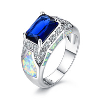 Bague simple pour hommes bague en Zircon coloré incrusté d'opale blanche mode bague de fiançailles de mariage bijoux en gros
