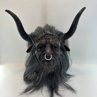 Masque de taureau cornu de démon pour Halloween, masque amusant de cosplay de tête de taureau, monstre animal avec des accessoires de cheveux, masque de monstre amusant