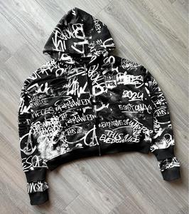 เสื้อมีฮู้ดซิปโลหะเต็มตัวผ้าเฮฟวี่เวทผ้าพิมพ์ลายดิจิทัลมีรอยขาด - Product Image 1