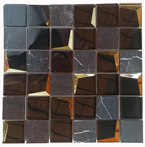 黑色石材和斜面玻璃混合后挡板瓷砖