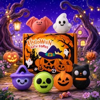 Coffret Cadeau Halloween Transfrontalier : Bombes de Bain Exfoliantes et Purifiantes au Sel Marin, Thème Citrouille & Fantôme