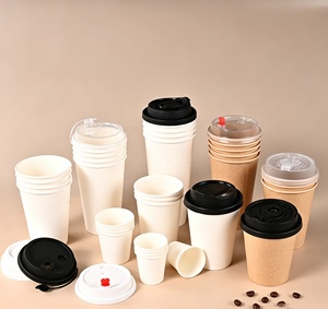 Vasos de Papel Kraft Blancos Desechables Compostables de 8, 12 y 16 oz, de Pared Simple, para Llevar, con Tapas y Fundas Personalizadas para Café Caliente - Product Image 1